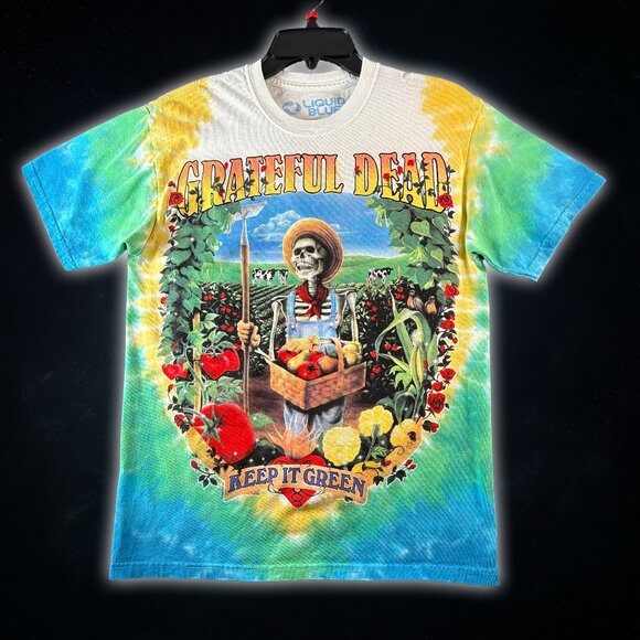 Vintage Liquid Blue Grateful Dead Men's M Keep It Green Tie Dye Skeleton 1998 - Picture 1 of 8